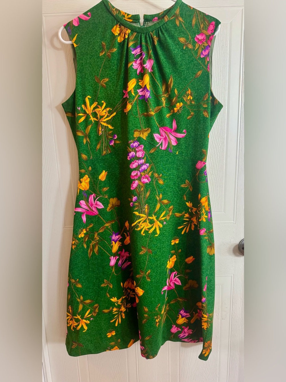 Green Floral Midi Dress - Sleeveless A-Line